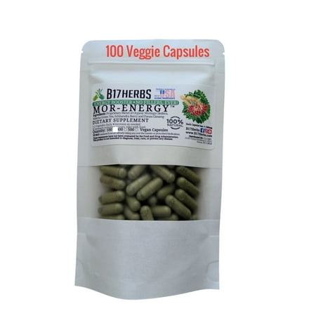 Mor-Energy Hand Blended Vegetarian Capsules w/ Moringa, Matcha Green Tea, Ginseng, 500mg, 100 Capsules