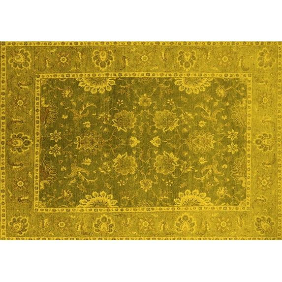 Ahgly Company Machine Washable Indoor Rectangle Oriental Yellow Industrial Area Rugs, 8' x 12'
