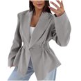 thumbnail image 2 of Long Jacket for Women, Pleated Waist Buttoned Loose Suit Jacket, 2 of 9