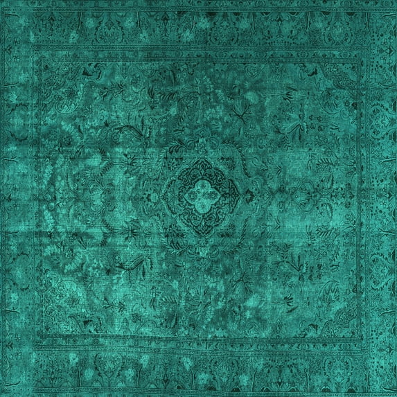 Ahgly Company Machine Washable Indoor Square Persian Turquoise Blue Traditional Area Rugs, 8' Square