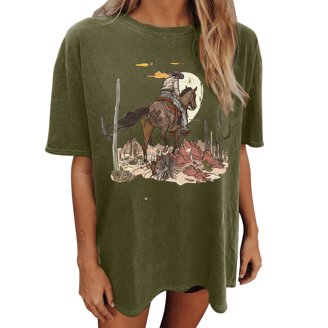 Women's Retro Steer Skull Graphic Tee - Western Country Music Shirt With Funny Letter Print