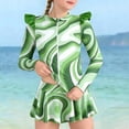 thumbnail image 2 of hengsof Girls' Long Sleeve Split Swimsuit, Fashionable Ruffle Print Marine Sports Conservative Skirt Swimsuit Suit, Suitable for The Seaside Beach Children 2-12 Years Old, 2 of 7