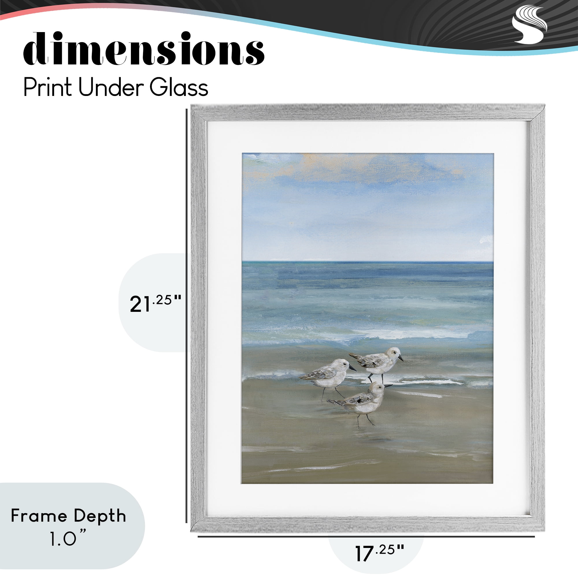 Stupell Industries Three Shorebirds & Gentle Waves Gray Framed Print Under Glass, design by Nan