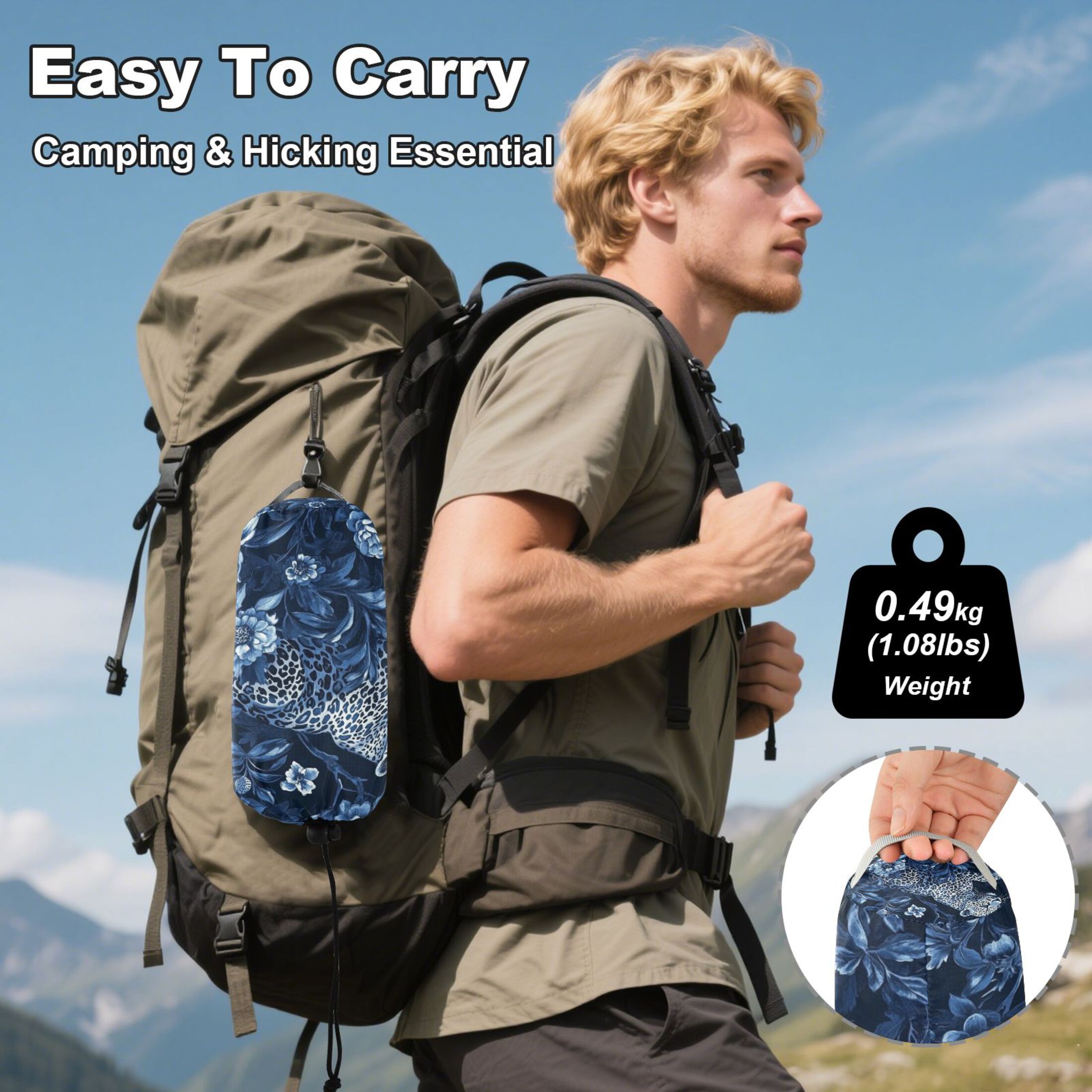 Hammock Camping Hammock Nylon Portable Hammock Travel Camping Hammock Dark Blue Flowers and Leopards