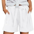 thumbnail image 1 of cfhntfmh Shorts for Women Trendy Summer Casual Beach Linen Shorts Drawstring Elastic Waist Plus Size Shorts with Pockets, 1 of 5