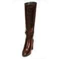thumbnail image 5 of FSJ Women Classic Buckled Strap Knee High Boots Chunky High Heels Square Closed Toe Side Zipper Boots Comfort Casual Wear Shoes Size 14 Brown, 5 of 5