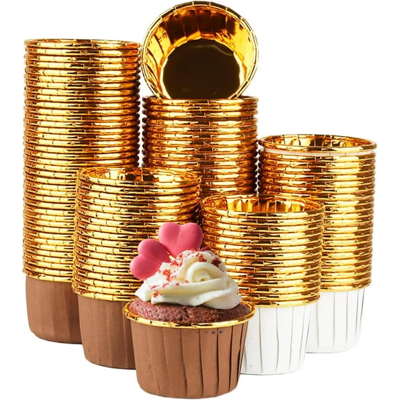 120Pcs Mini Cupcake Cups, Muffin Baking Cup, Small Cupcake Wrappers, Brown for Wedding Birthday Party