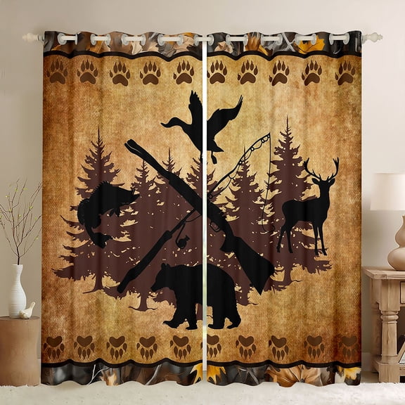 jejeloiu Jungle Deer Fish Black Out Curtains,Fishing And Hunting Curtains Pack of 2 (42x63 Each) For Girls Boys