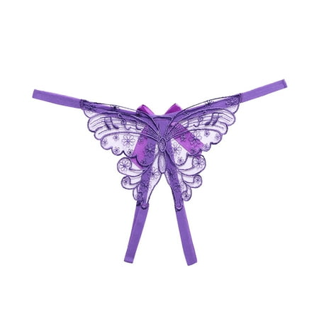 GHSOHS Womens Underwear Thongs Black Underwear Plus Size Underwear No Show Panties Thong Thin Belt Open Thong T Pants Briefs Low Waist Butterfly Embroidered Lace Underwear Purple Panty Womens Un M