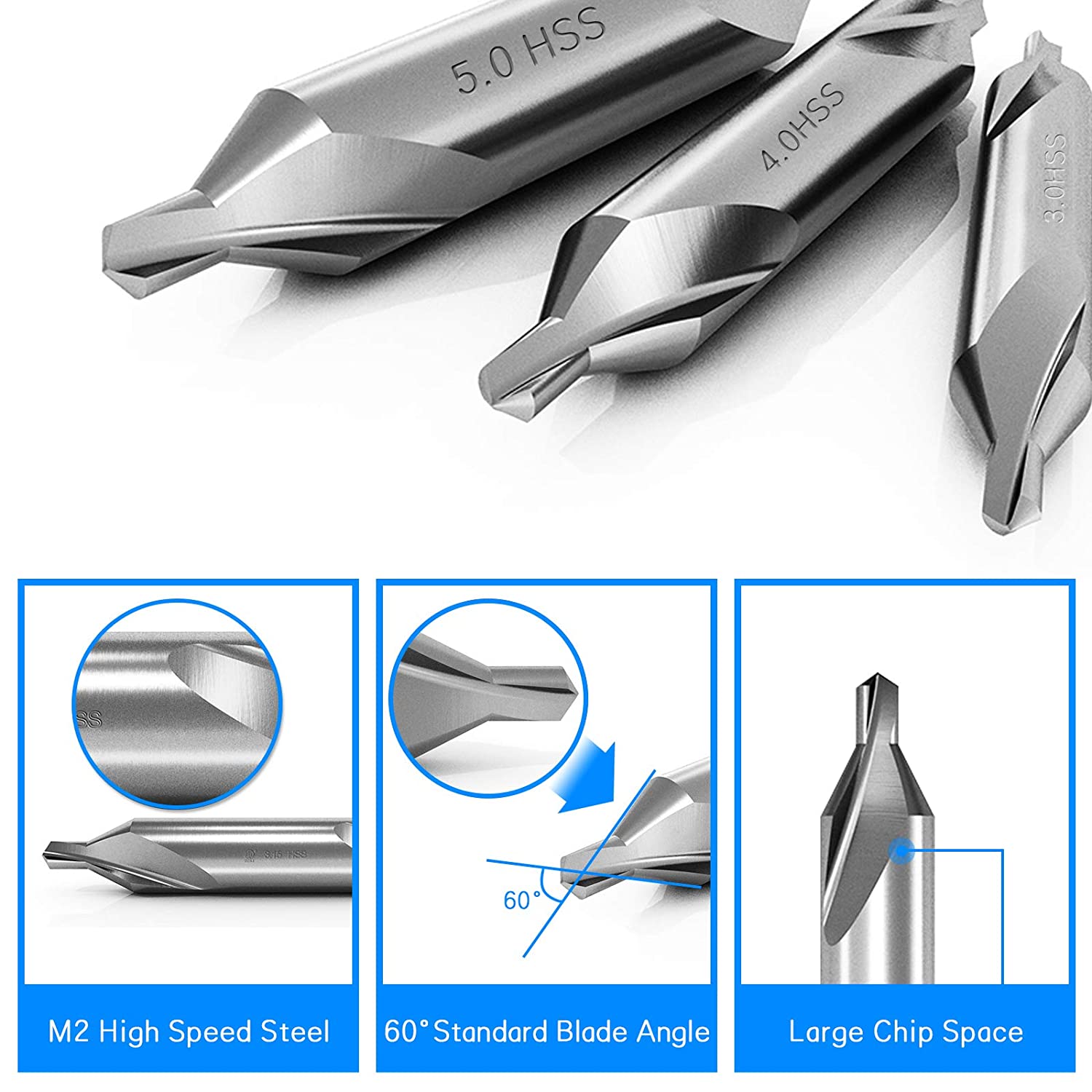 5 Pc HSS Center Drills No.3 – 60 Degree Combined Countersink Bits – Unbranded