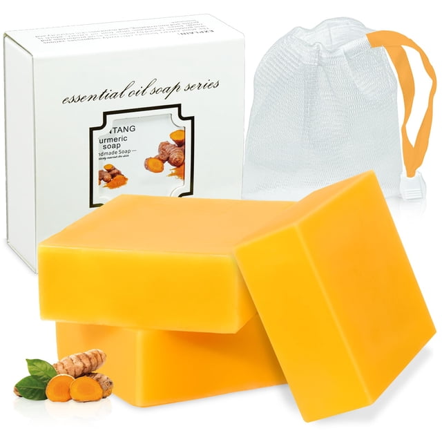 tovaginsh 3 paquetes de jabón de cúrcuma en barra, jabón orgánico de cúrcuma para rostro y cuerpo, jabón en barra de cúrcuma y limón con vitamina C E para todo tipo de piel, jabón de cúrcuma, lavado f
