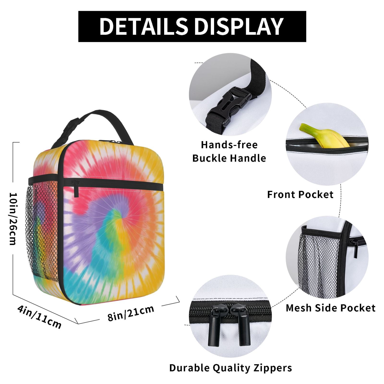 Lunch Bag For Women Men Insulated Portable Lunch Box Bento Box Office Picnic Travel Cooler Bag Tie-Dye Pattern Rainbow Colors (2)