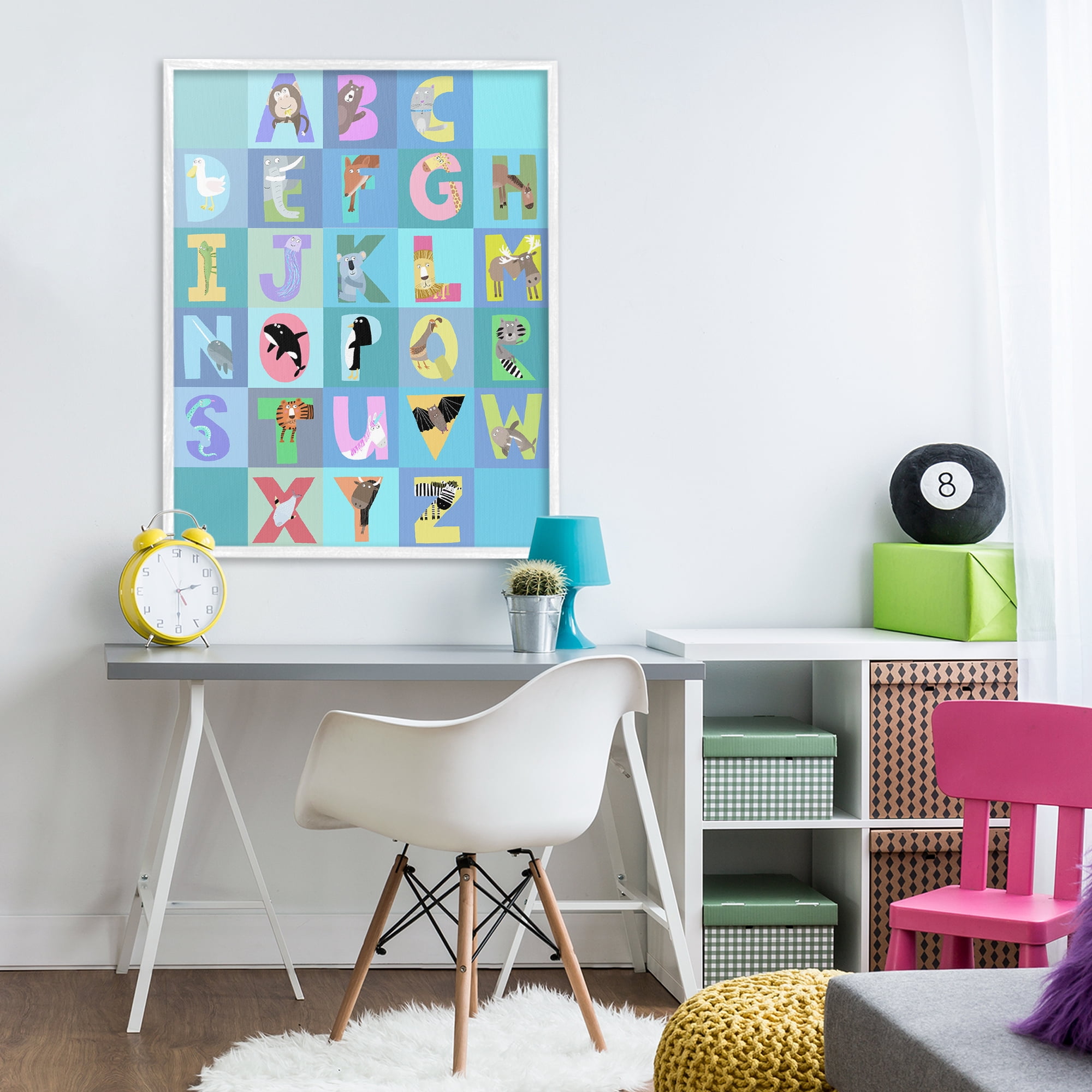 Stupell Industries Animal Alphabet in Blue White Framed Giclee Art, design by Carla Daly