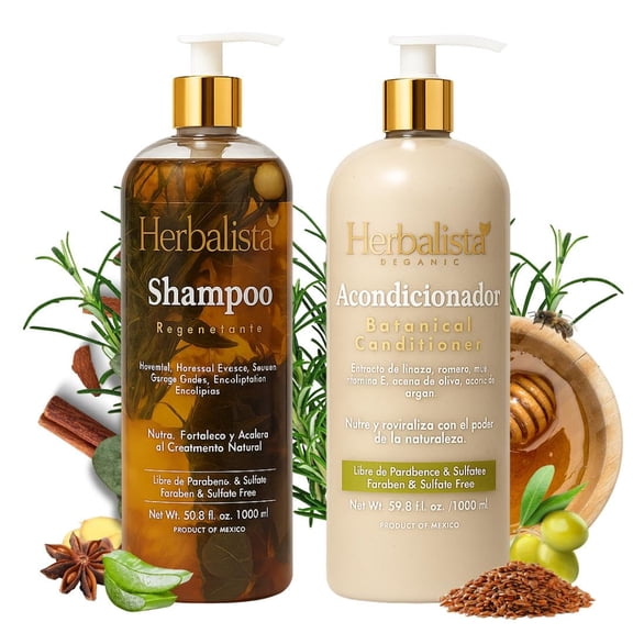 New Herbal Hair Care 2 Pack Bundle – Shampoo & Conditioner Set 33 fl oz (1000ml) Each – With Real Botanicals – Strengthens Nourishes & Smooths