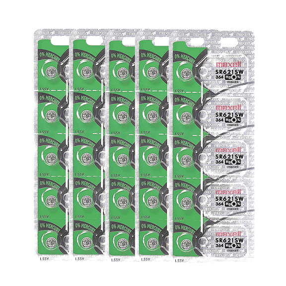 Maxell Watch 364 SR621SW 1.55V Silver Oxide Battery (25 Pack)