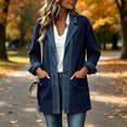 thumbnail image 6 of Women's Knit Jackets, Long Sleeve Paneled Denim Cardigan Outerwear with Collared Neck Single Button & Pocket, Trendy Casual Wear | VerBelle,Dark Blue L, 6 of 8