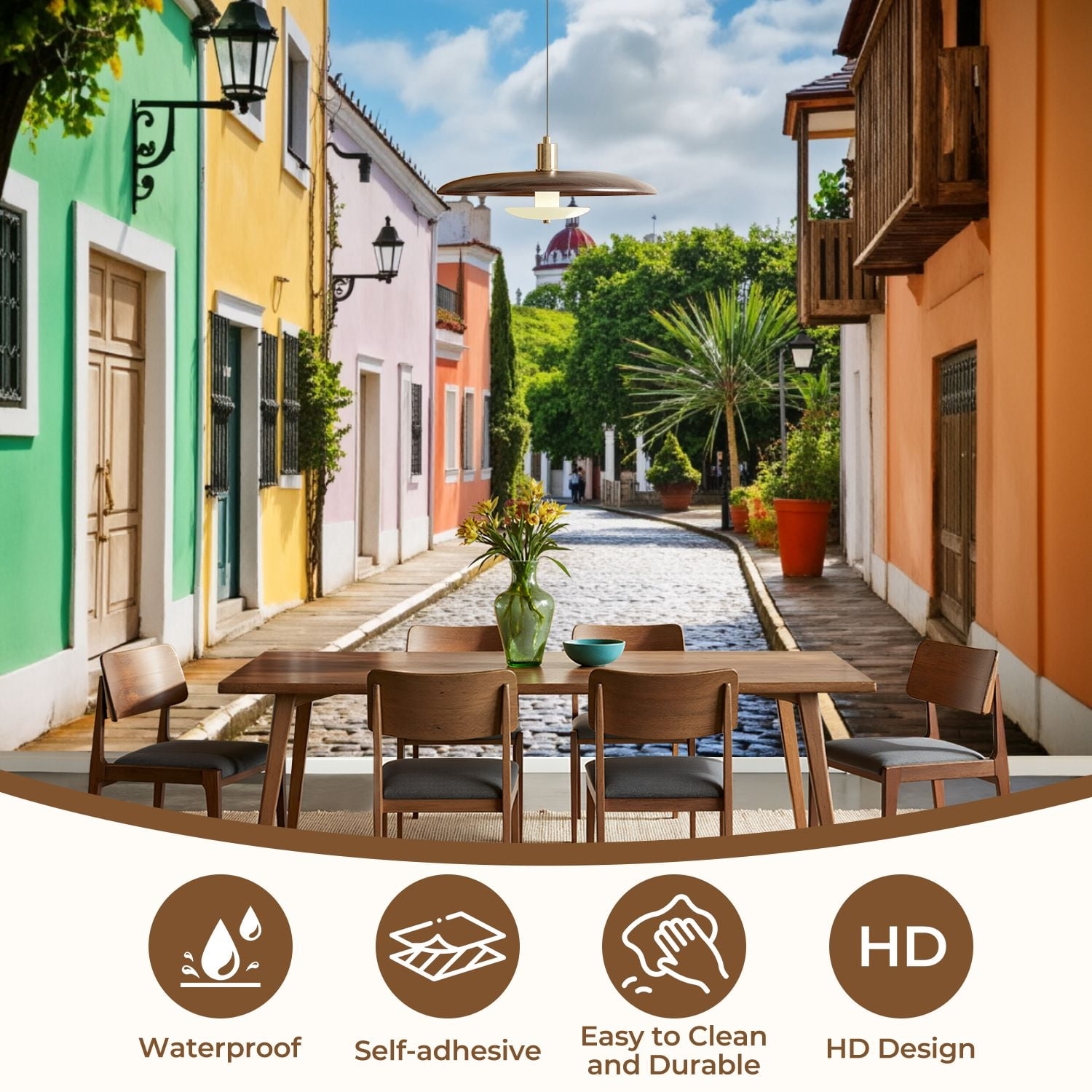 Wall Mural Peel and Stick colorful street old san juan puerto rico town scenery Self-Adhesive Wallpaper Removable Wall Decal Wall Sticker Home Decor for Living Room Bedroom 100"x144"