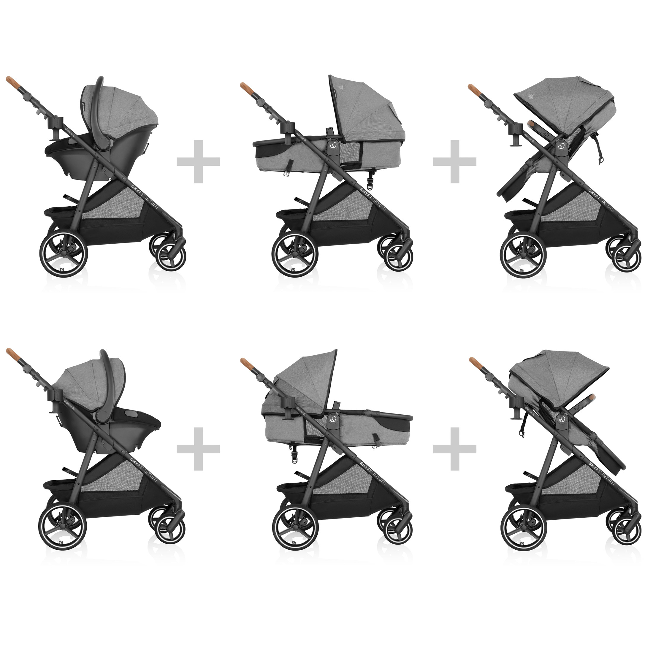Evenflo Shyft Intuiti Travel System with Revolve180 LiteMax NXT Rotating Infant Car Seat, Fossil Gray