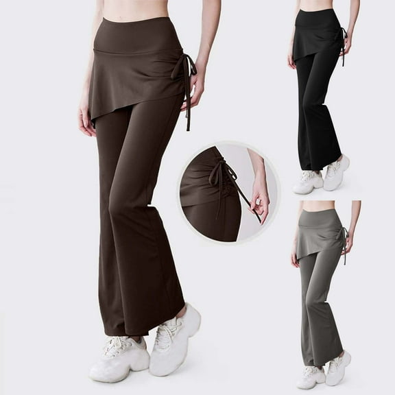 Stylish Olyvenn Skirted Leggings for Women Fake-Two-Pieces High Waisted Tummy Control Bell Bottom Athletic Flare Yoga Pants Dark Blue M