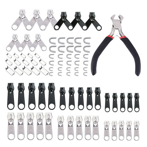 Injueey Kit de reparación de cabezales de repuesto con cremallera, 85 Uds., con alicates de instalación, bolsas, chaquetas, herramienta de ropa, De coser Injueey HA020267-00