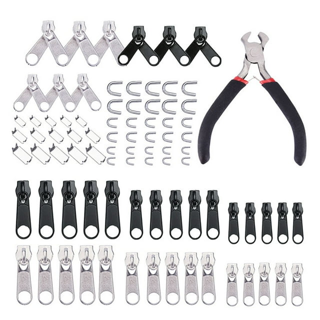 Inteprter Kit de reparación de cabezales de repuesto con cremallera, 85 Uds., con alicates de instalación, bolsas, chaquetas, herramienta de ropa, De coser Inteprter HA020267-00