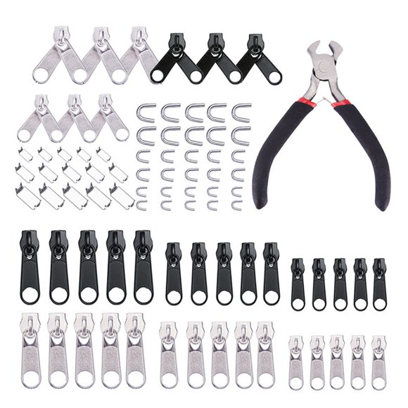 Matsuzay Kit de reparación de cabezales de repuesto con cremallera, 85 Uds., con alicates de instalación, bolsas, chaquetas, herramienta de ropa, De coser Matsuzay HA020267-00