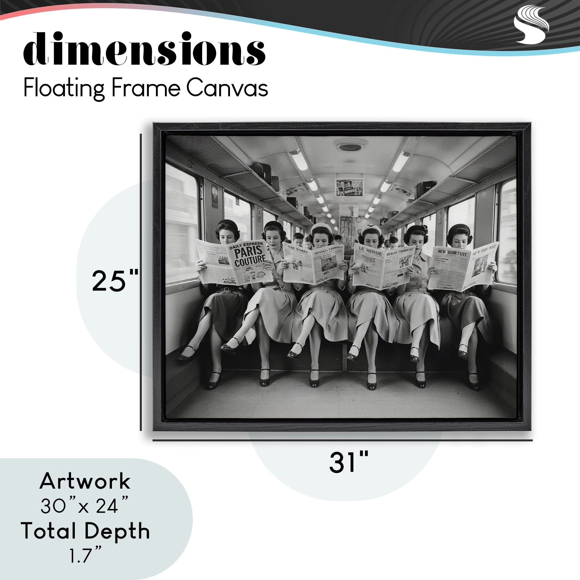 Stupell Industries Newsprint Ladies on Train Black Framed Floater Canvas Wall Art, design by A Barefoot Stylist