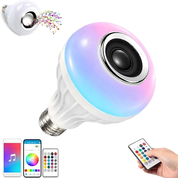 Smart Music Light Bulb with Built-in Bluetooth Speaker, Music Speaker Changing Color Lamp, 12W Wireless E27 LED Speaker Bulb for Bedroom, Party