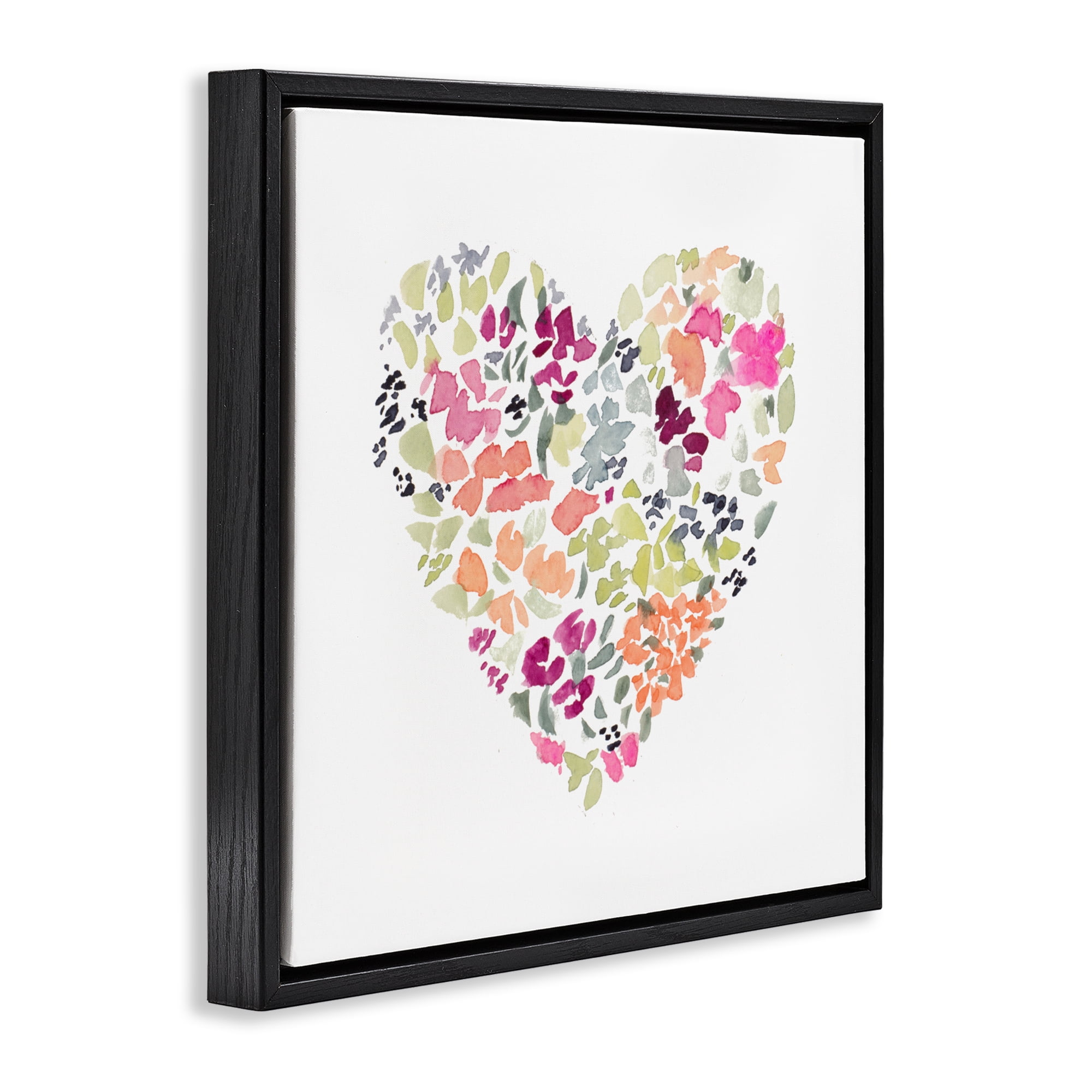 Stupell Industries Blooming Pastel Heart Black Framed Floater Canvas Wall Art, design by Lanie Loreth