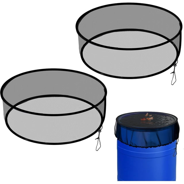2Pcs Mesh Cover for Rain Barrels, Pop Up Rain Barrel Net Cover with Drawstring, Water Collection Buckets Cover, Rain Barrel Netting Screen to Block Leaves and Debris Falling in (24.8inch)