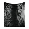 thumbnail image 1 of Leopard Soft Flannel Fleece Throw Blanket, Animal Eyes Aggressive Powerful Wildcat Profile Print Monochrome Design, Cozy Plush for Indoor and Outdoor Use, 60" x 80", Black White Blue, by Ambesonne, 1 of 6