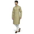 thumbnail image 2 of Ethnix Men's Mandarin Collar Solid Coral Space Dye with Hand Embroidered Placket Long Kurta Tunic; Olive; S, 2 of 4