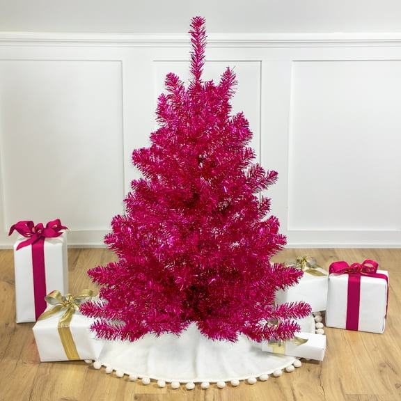 Northlight Metallic Dark Pink Tinsel Artificial Christmas Tree - 3' - Unlit