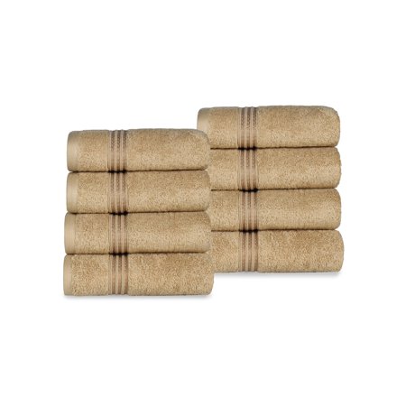 Classic Long Combed Egyptian Cotton Ultra-Soft Absorbent 8-Piece Hand Towel Set  Toast  by Superior