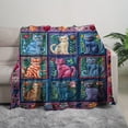 thumbnail image 3 of Vintage Patchwork Cat Floral Flannel Blanket, Soft Cozy All-Season Polyester Blanket for Bedroom Living Room Outdoor, Machine Washable, 3 of 8