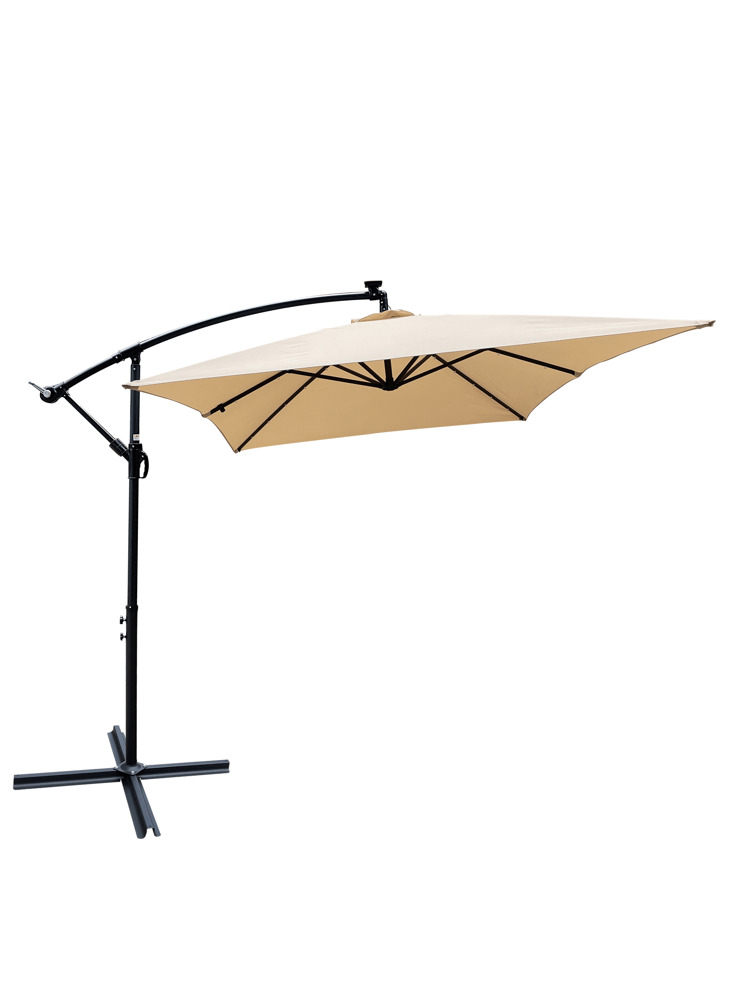 2x3M Rectangular Outdoor Patio Umbrella, Solar LED Lighted Sun Shade Canopy with 6 Ribs & Crank Base, Tan