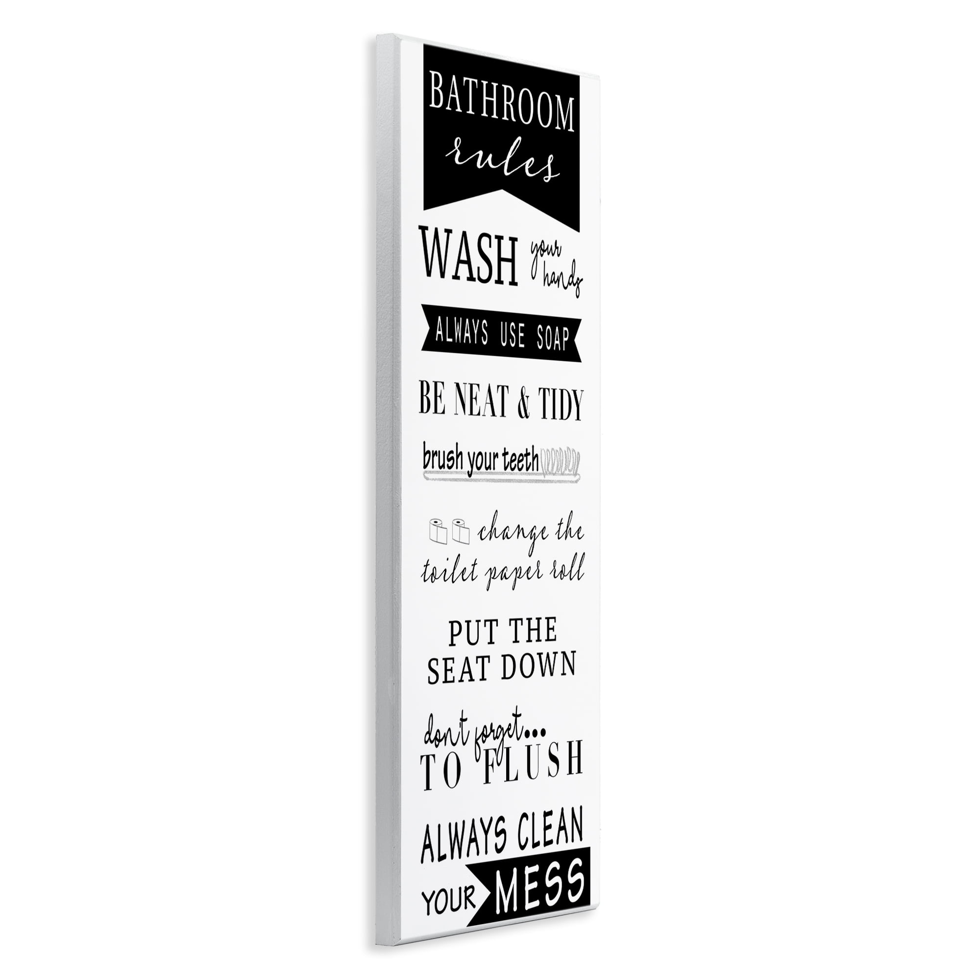 Stupell Industries Black Bathroom Rules Typography Painting Unframed Art Print Wall Art, 7 x 17