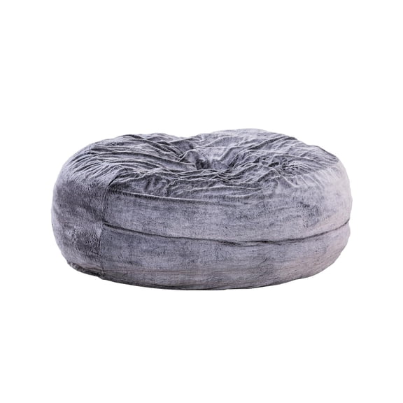 Maklaine 5ft Gray Faux Fur Memory Foam Bean Bag with Shredded Foam