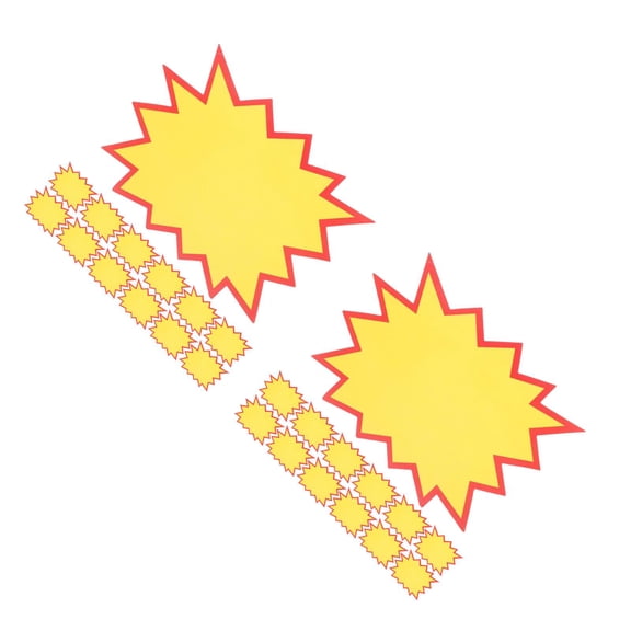 OUNONA 100 pcs Price Signs Burst Star Cutouts Signs Blank Star Shape Retail Sale Tags Burst Paper Signs for Retail Party Favors Yellow