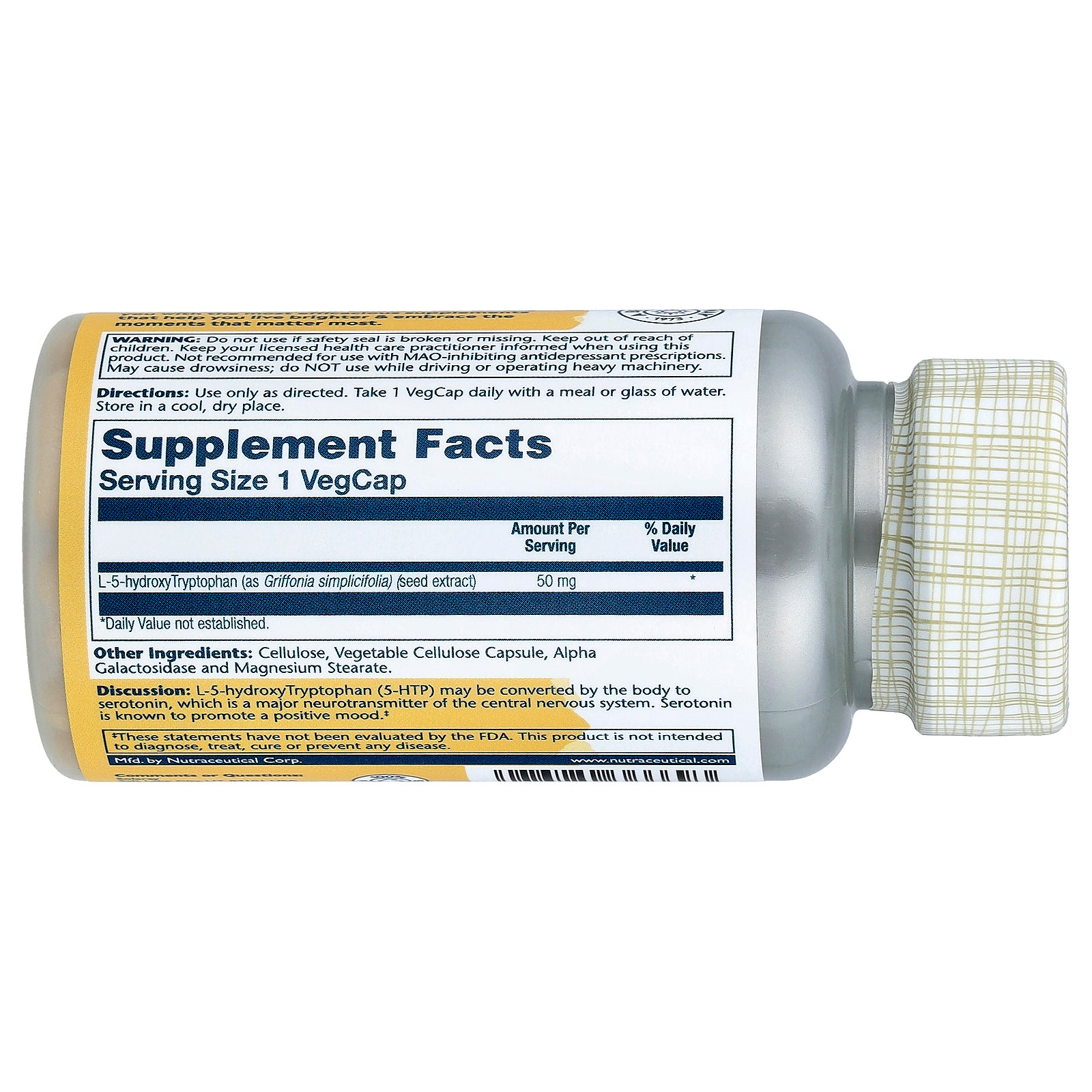 L-5-hydroxyTryptophan 50 mg By Solaray - 60  Capsules