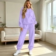 thumbnail image 5 of Trgacdwlo Fleece Lined Sweatsuit Women 2 Piece Outfits Tracksuit Fuzzy Jogging Suit Hooded Set Fall Winter Warm Plush Womens Matching Sweat Set Light Purple L, 5 of 6