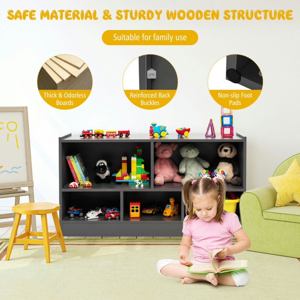 Resenkos Kids 2-Shelf Bookcase 5-Cube Wood Toy Storage Cabinet Organizer-Gray, Kids Toy Storage for Kids, Boys, Girls, Nursery