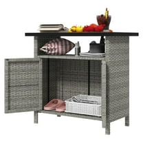 Wicker Outdoor Storage Cabinet, Patio Deck Storage with Doors & Shelf, Pool Towel Organizer, Weather Resistant, Gray