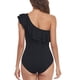 thumbnail image 4 of Traje de baño de un hombro para mujer Trajes de baño asimétricos de una pieza Trajes de baño con volantes Negro S, 4 of 6
