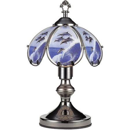 OK Lighting 14.25" Black Chrome Touch Lamp With Dolphin Theme