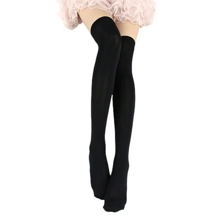 

1 Pair Thigh High Stockings Sexy Stretchy Plain Thin Breathable Leg Slimming Velvet Candy Color Women Over Knee Socks for Daily Black