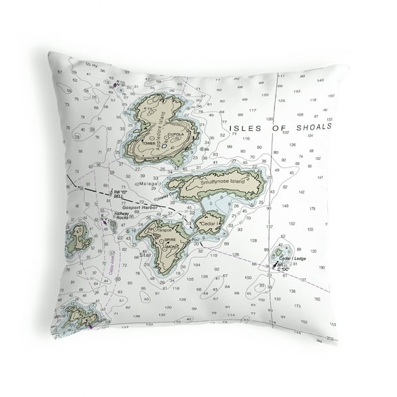 Betsy Drake Interiors Isle of Shoals, NH Nautical Map Noncorded Indoor/Outdoor Pillow 12x12