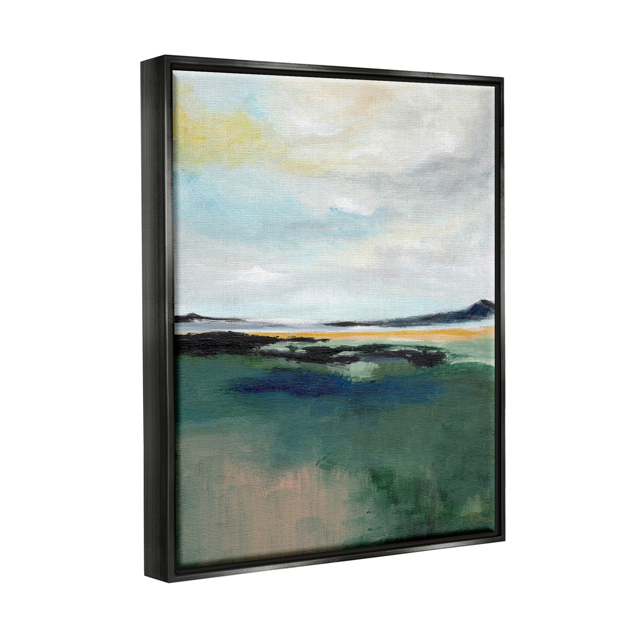 Stupell Industries Modern Cloudy Distant Beach Shore Painting Jet Black Floating Framed Canvas Print Wall Art, Design by Nikita Jariwala