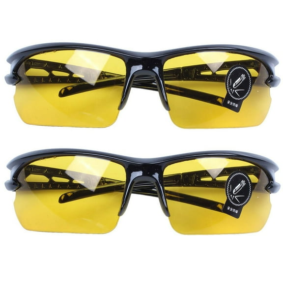 2X Black Frame Yellow Night Vision Sheet Outdoor Cycling Sunglasses,2 x Sunglasses,Yellow & black