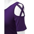 thumbnail image 4 of Made by Johnny Women's Loose Short Sleeve Strappy Cold Shoulder Top M PURPLE, 4 of 6